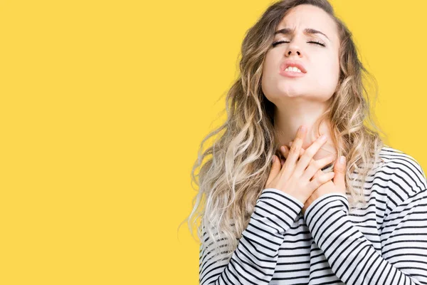 Beautiful Young Blonde Woman Wearing Stripes Sweater Isolated Background Shouting — Stock Photo, Image