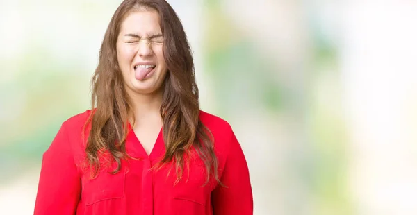 Artı Boyutu Genç Kadını Dilini Izole Arka Plan Üzerinde Güzel — Stok fotoğraf