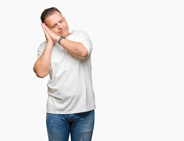 Media Edad Árabe Hombre Wearig Camiseta Blanca Sobre Fondo Aislado — Foto de Stock