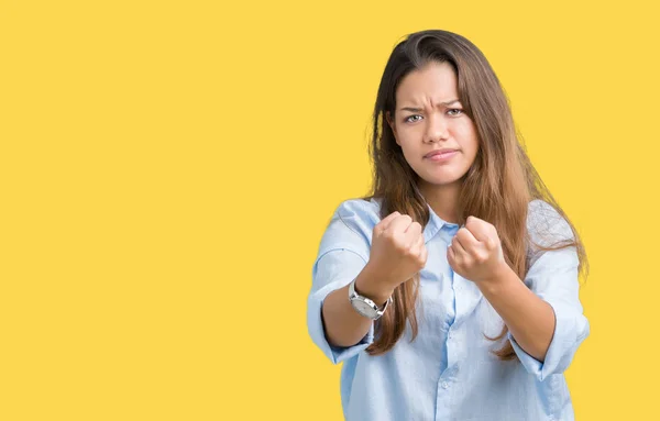 Junge Schöne Brünette Geschäftsfrau Über Isolierten Hintergrund Bereit Mit Der — Stockfoto