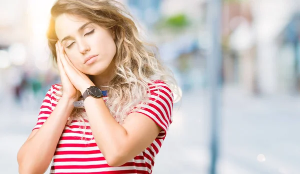Beautiful Young Blonde Woman Isolated Background Sleeping Tired Dreaming Posing — Stock Photo, Image
