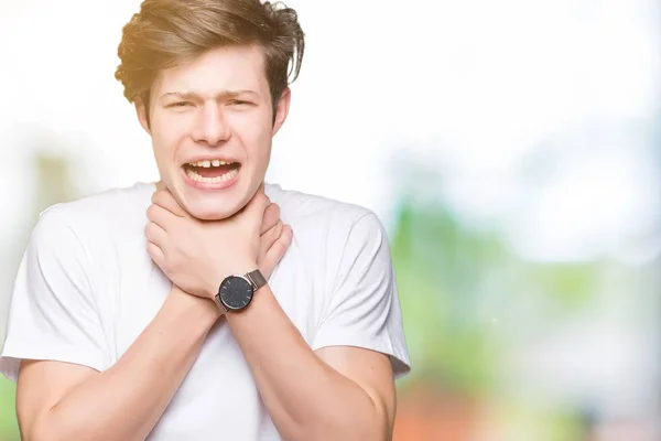 Young Handsome Man Wearing Casual White Shirt Isolated Background Shouting — Stock Photo, Image