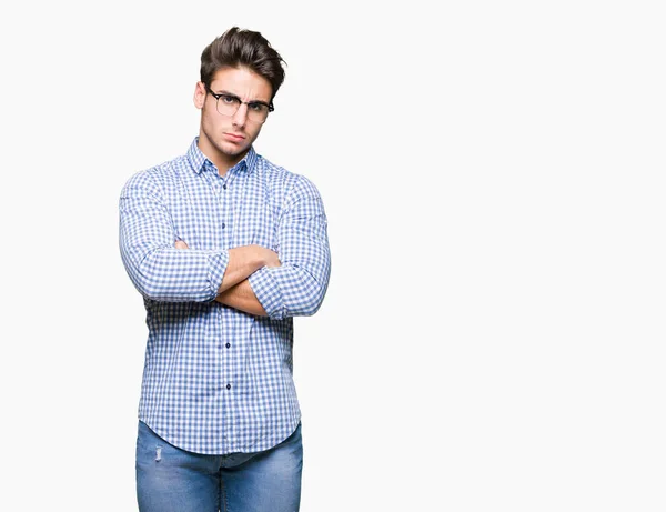 Young Handsome Man Wearing Glasses Isolated Background Skeptic Nervous Disapproving — Stock Photo, Image