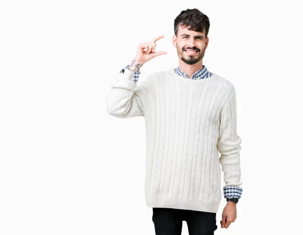 Giovane Bell Uomo Che Indossa Maglione Invernale Sfondo Isolato Sorridente — Foto Stock