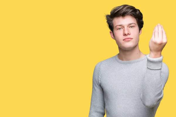 Junger Gutaussehender Mann Trägt Winterpullover Über Isoliertem Hintergrund Und Macht — Stockfoto