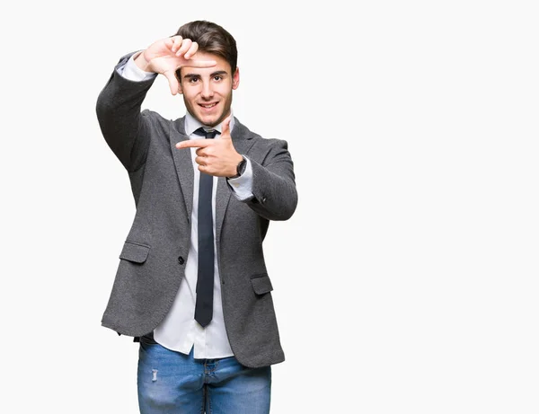 Joven Hombre Negocios Vistiendo Traje Corbata Sobre Fondo Aislado Sonriendo —  Fotos de Stock