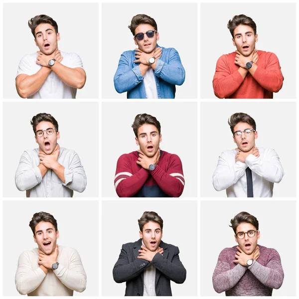 Collage Young Handsome Business Man Isolated Background Shouting Suffocate Because Stock Picture