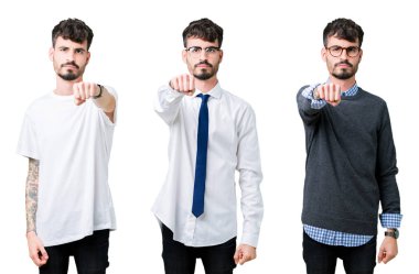 Genç adam izole arka plan kum yumruk dövüşü, saldırgan ve kızgın saldırı, tehdit ve şiddet üzerine kolaj