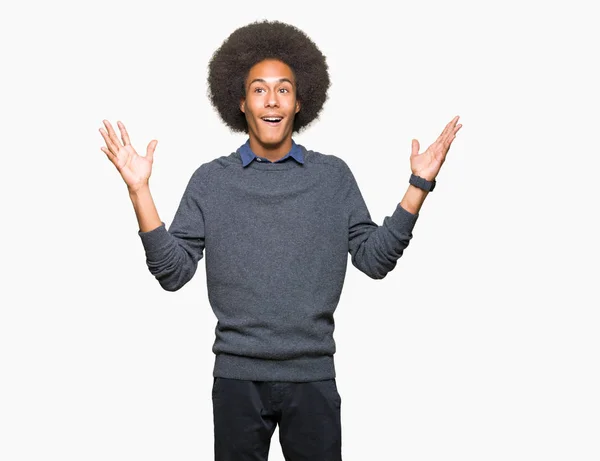 Jovem Homem Negócios Afro Americano Com Cabelo Afro Comemorando Louco — Fotografia de Stock