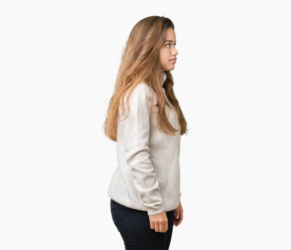 Młoda Piękna Brunetka Kobieta Noszenia Sweter Golfem Białym Tle Patrząc — Zdjęcie stockowe