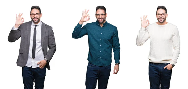 Colagem Homem Negócios Bonito Sobre Fundo Isolado Branco Sorrindo Positivo — Fotografia de Stock