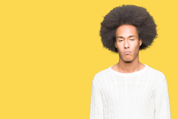 Junger Afrikanisch Amerikanischer Mann Mit Afro Haaren Der Einen Winterpullover — Stockfoto