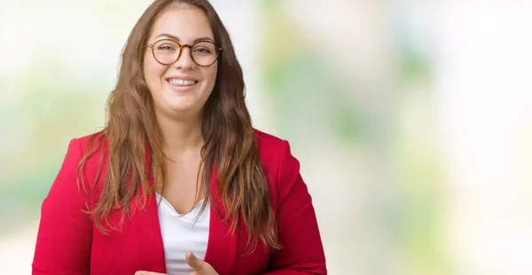 Schöne Junge Geschäftsfrau Size Look Mit Eleganter Jacke Und Brille — Stockfoto