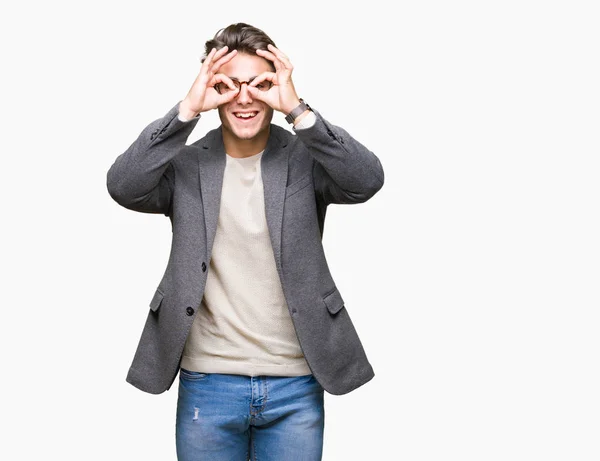 Jeune Homme Affaires Portant Des Lunettes Sur Fond Isolé Faisant — Photo