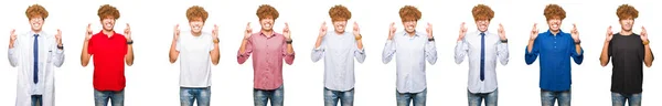 Collage Young Man Wearing Different Looks Isolated White Background Smiling — Stock Photo, Image