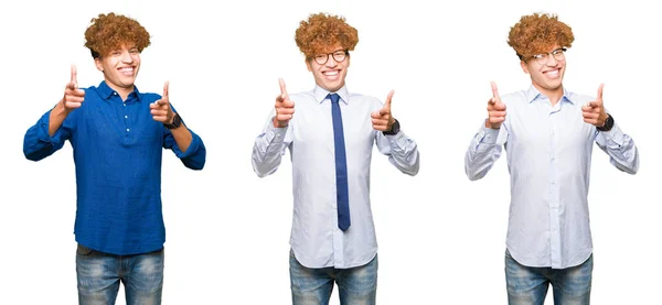 Colagem Jovens Homens Bussines Com Cabelo Encaracolado Vestindo Óculos Sobre — Fotografia de Stock