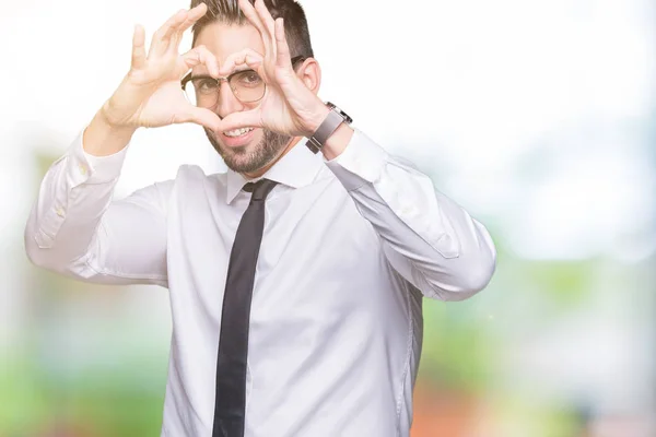 Jonge Knappe Zakenman Bril Geïsoleerde Achtergrond Doen Hart Vorm Met — Stockfoto