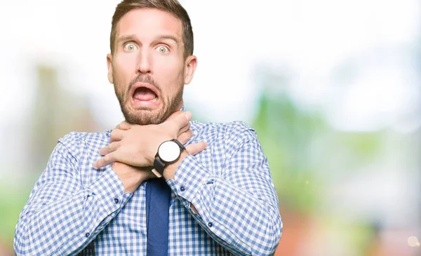 Handsome Business Man Wearing Tie Shouting Suffocate Because Painful Strangle — Stock Photo, Image