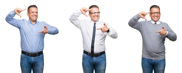 Composição Árabe Homem Meia Idade Sobre Fundo Isolado Sorrindo Fazendo — Fotografia de Stock