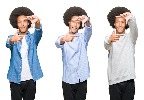 Collage Young Man Afro Hair White Isolated Background Smiling Making — Stock Photo, Image