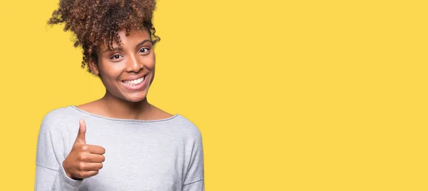 Beautiful Young African American Woman Isolated Background Doing Happy Thumbs — Stock Photo, Image