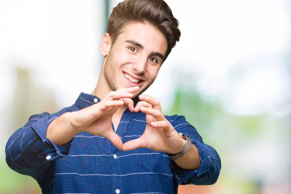 Homem Bonito Jovem Vestindo Camisa Marinha Sobre Fundo Isolado Sorrindo — Fotografia de Stock