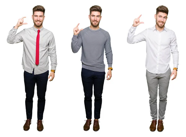 Collage Eines Gut Aussehenden Jungen Geschäftsmannes Vor Weißem Isoliertem Hintergrund — Stockfoto