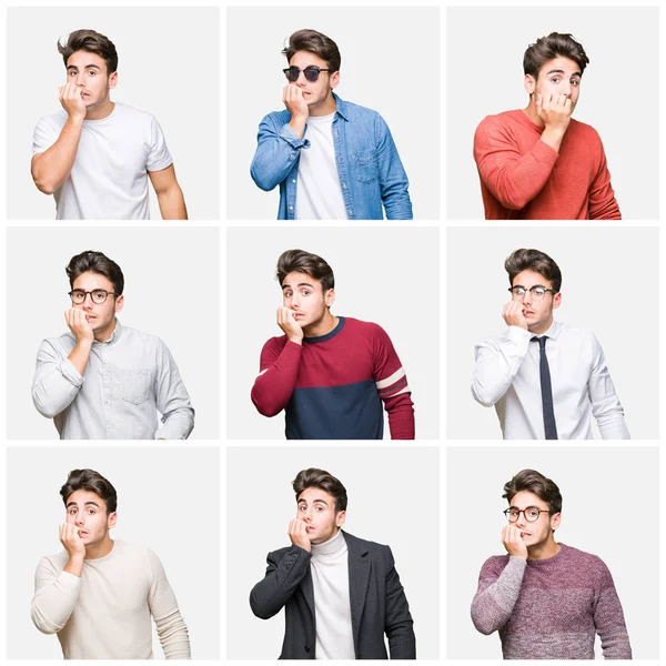 Collage Young Handsome Business Man Isolated Background Looking Stressed Nervous — Stock Photo, Image