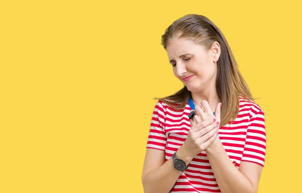 Middle Age Mature Woman Wearing Casual Shirt Isolated Background Suffering — Stock Photo, Image