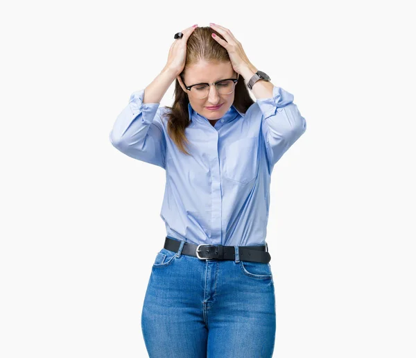 Hermosa Mujer Madura Mediana Edad Con Gafas Sobre Fondo Aislado — Foto de Stock