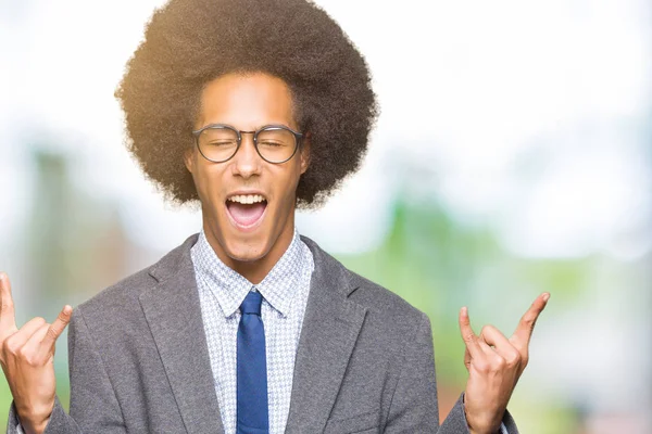 Unga Afroamerikanska Affärsman Med Afro Hår Glasögon Skrika Med Galna — Stockfoto