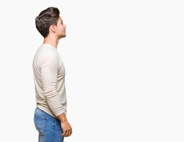 Young Handsome Man Isolated Background Looking Side Relax Profile Pose — Stock Photo, Image