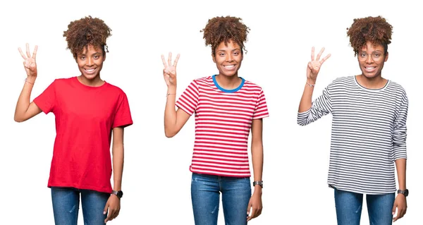 Collage Van Jonge Mooie Afrikaanse Meisje Geïsoleerde Achtergrond Tonen Wijzend — Stockfoto