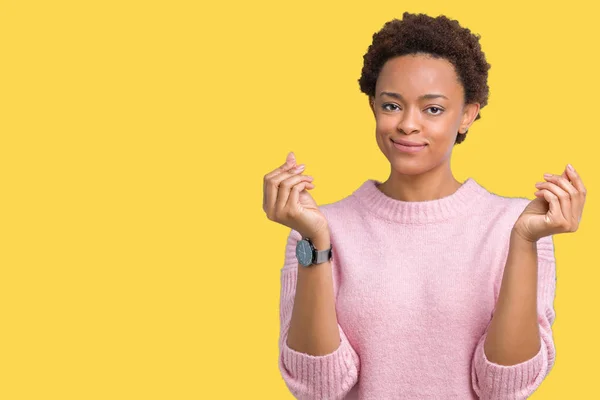 Hermosa Joven Afroamericana Sobre Fondo Aislado Haciendo Gesto Dinero Con —  Fotos de Stock