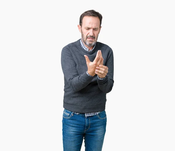 Handsome Middle Age Senior Man Wearing Sweater Isolated Background Suffering — Stock Photo, Image