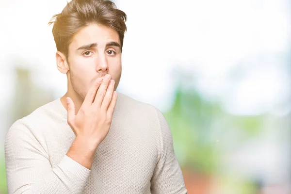 Young Handsome Man Isolated Background Bored Yawning Tired Covering Mouth — Stock Photo, Image