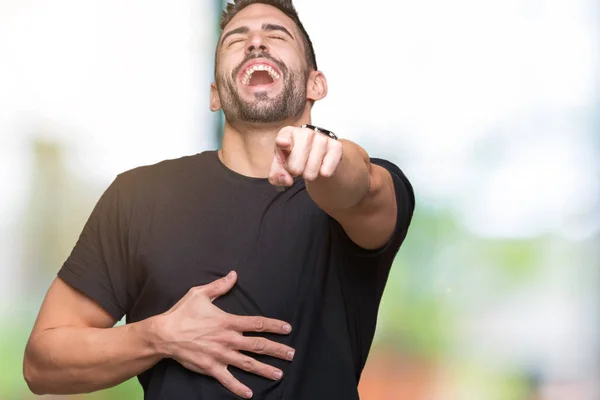 Joven Hombre Guapo Sobre Fondo Aislado Riéndose Señalando Cámara Con —  Fotos de Stock