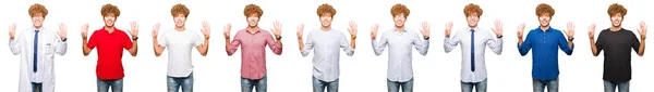 Collage Young Man Wearing Different Looks Isolated White Background Showing — Stock Photo, Image