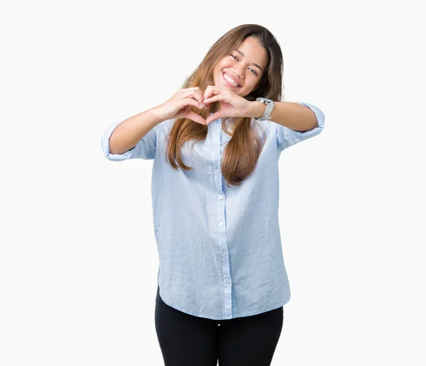 Joven Hermosa Mujer Negocios Morena Sobre Fondo Aislado Sonriendo Amor —  Fotos de Stock