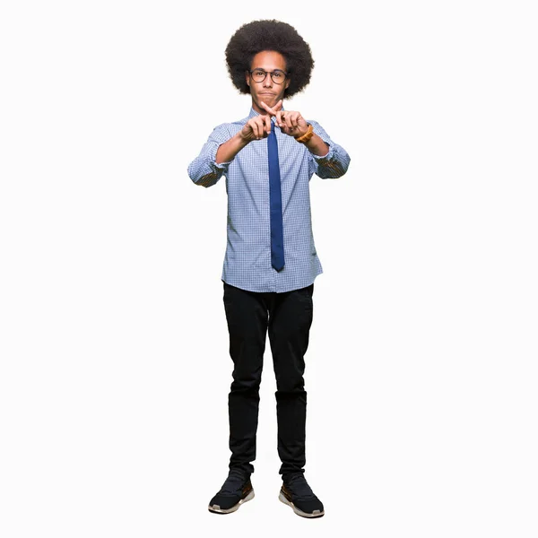 Jovem Homem Negócios Afro Americano Com Cabelo Afro Usando Óculos — Fotografia de Stock