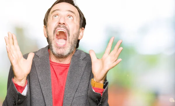 Middle Age Handsome Business Man Crazy Mad Shouting Yelling Aggressive — Stock Photo, Image
