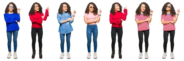 Collage Beautiful Young Woman Curly Hair White Isolated Background Big — Stock Photo, Image