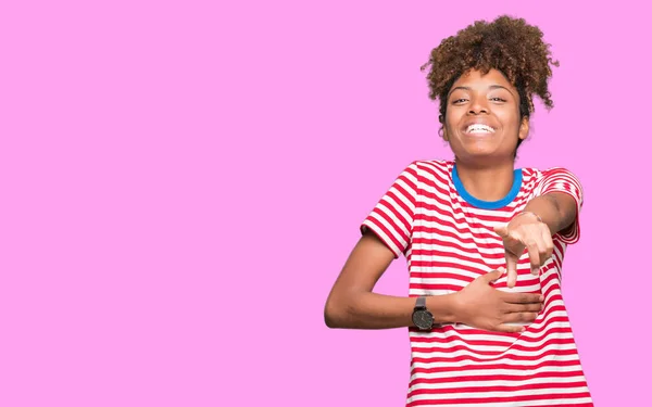 Linda Jovem Afro Americana Sobre Fundo Isolado Rindo Você Apontando — Fotografia de Stock