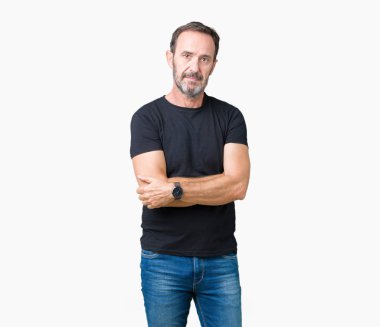 Yakışıklı orta yaş yüzünde ciddi bir ifade ile izole arka plan üzerinde ağarmış komuta sizde. Basit ve doğal kameraya bakıyor.