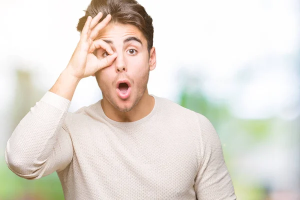 Young Handsome Man Isolated Background Doing Gesture Shocked Surprised Face — Stock Photo, Image