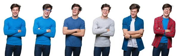 Collage Hombre Joven Sobre Fondo Blanco Aislado Cara Feliz Sonriendo — Foto de Stock