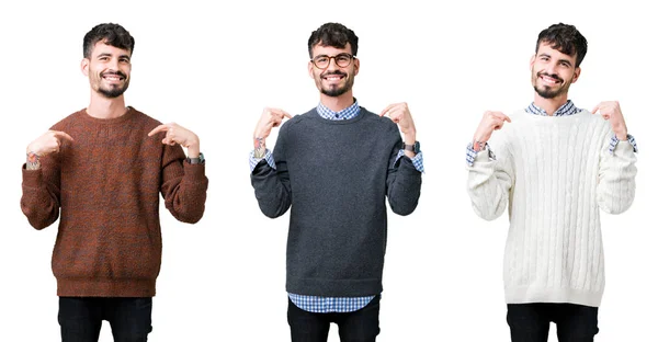 Collage Eines Jungen Mannes Der Einen Pullover Über Isoliertem Hintergrund — Stockfoto