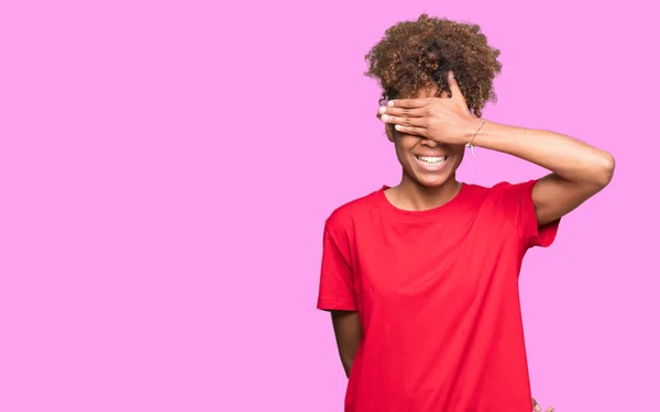 Bella Giovane Donna Afroamericana Sfondo Isolato Sorridente Ridente Con Gli — Foto Stock