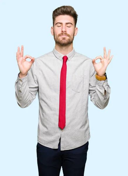 Young Handsome Business Man Relax Smiling Eyes Closed Doing Meditation — Stock Photo, Image