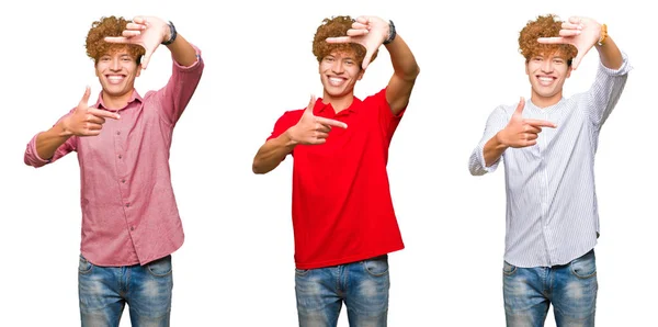Colagem Jovens Homens Bussines Com Cabelos Cacheados Sobre Fundo Branco — Fotografia de Stock